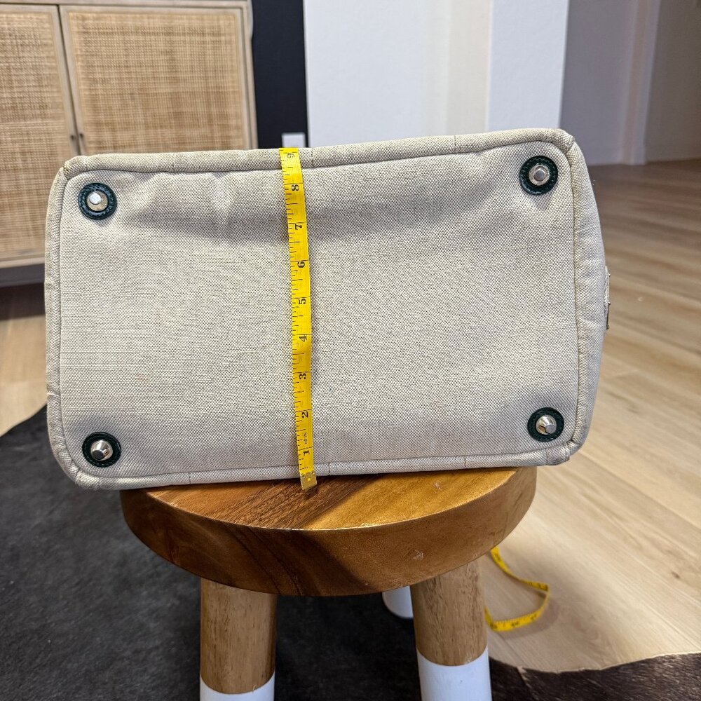 Prada Beige and Green Canapa Canvas and Satin Flower Tote Bag - Picture 12 of 12
